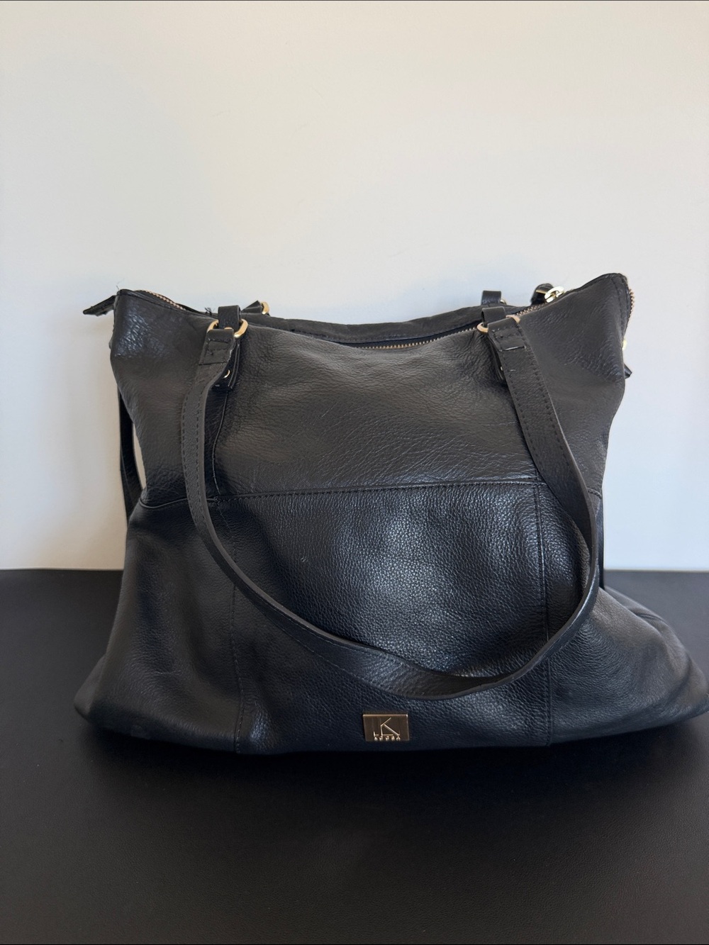 Kooba Everette Black Pebbled Leather Large Tote Shoulder Bag